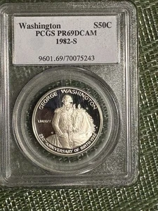 1982-S  50C WASHINGTON SILVER PROOF HALF DOLLAR COMMEM PCGS PR69 DCAM 70076243 - Picture 1 of 2