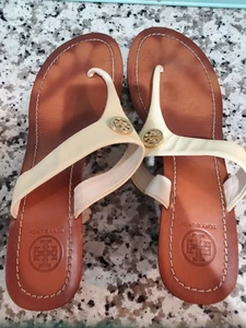 Tory Burch Cameron Damen-Riemensandalen elfenbeinfarben Leder Größe 9M - Bild 1 von 5