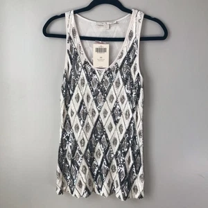 Boston proper xs pattern sequin tank white gray sparkly embellished party fancy - Picture 1 of 10