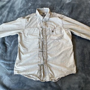 Fox Deluxe Mens Long Sleeve Collared Snap Up Gray Shirt Large - Picture 1 of 16