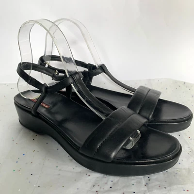 Sandalias deportivas vintage Prada Y2K de cuero acolchadas negras plataforma con correa en T - talla 38 Foto 1 de 4