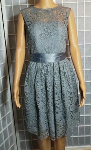 NUEVO CON ETIQUETAS VESTIDO TEVOLIO MUJER ENCAJE SIN MANGAS GRIS CUELLO REDONDO TALLA 14 - Imagen 1 de 7