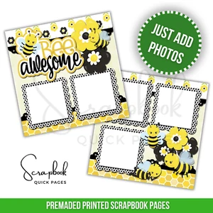 Bee Awesome Scrapbook Boy Girl Baby 2 PRINTED Premade Scrapbook Quick Pages 56 - Bild 1 von 2