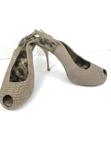 Sam Edelman Heels Womens 8.5M Evelyn Shoes Grey Leather Slingback Snake Peep Toe - Picture 1 of 12