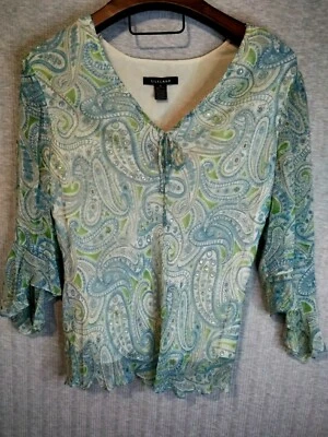 Pullover Silkland Top Azul Verde Cachemira Manga Larga Mangas 3/4 Lentejuelas Talla XL Foto 1 de 4