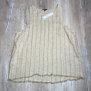 Anthropologie DREW Womens Size L Natural Burlap Striped Linen Sleeveless Top Y2K - Picture 1 of 11