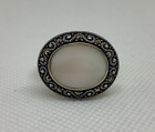 Vintage Art Deco STERLING SILVER Cabochon WHITE MOP MARCASITE RING Size 10