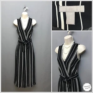 Mono H&M Negro Mezcla Rayas Cinturón Sin Mangas Reino Unido 4 EUR 32 US 0 Pierna Ancha - Imagen 1 de 9