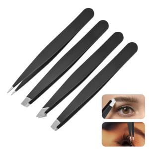 4pcs Stainless Steel Slant Tip Tweezer Precision Eyebrow Hair Remover Tools - Picture 1 of 12