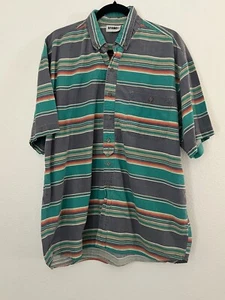 VTG 80s 90s Gitano Button Up Shirt - Green Striped - Summer Beach Wear - Large - Picture 1 of 7