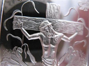 1 OZ..999 SILVER ART BAR EASTER CRUCIFIXION CROSS OF JESUS ENGRAVABLE + GOLD - Picture 1 of 7