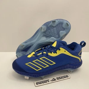 Adidas Bounce Baseball Metal Cleats GZ0451 Men's Size 8.5 Blue/Yellow - Picture 1 of 8