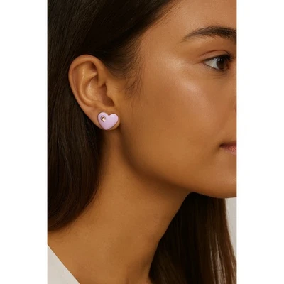 Coach Puffy Rosa Corazón Pendientes Adornados con Firma Esculpida C Foto 1 de 3