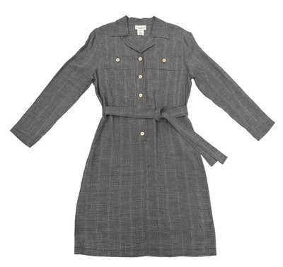 Vestido camisa vintage TravelSmith preto quadriculado com cinto retrô modesto P - Imagem 1 de 4