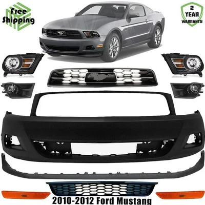 Front Bumper Cover Primed & Grille Assembly Kit For 2010-2012 Ford Mustang Base Foto 1 de 4