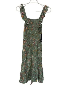 Vestido Solero Boutique As U Wish Floral Calado Verde Salvia Óxido Talla XS Cottagecore - Imagen 1 de 5