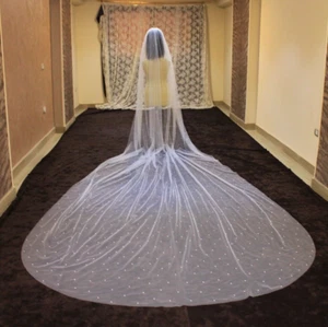 Wedding Veil scattered pearls 5 meters length 1 tier - Picture 1 of 7
