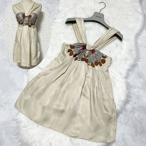 Top tunica originale Prada design senza maniche 40 avorio beige ecrù