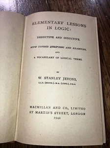 Elementary Lessons In Logic W. Stanley Jevons Very Rare Book Great Condition - Foto 1 di 6