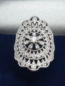 Anello Donna Filigrana Con Cristalli Swarovski Placcato Oro Bianco 24kt  - Foto 1 di 7