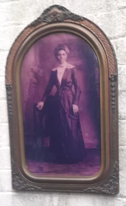 Victorian 1900's Photo Mother Original Wooden Ornate Frame Convex Bubble Glass - Photo 1/11