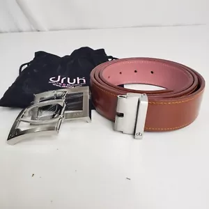 Druh Men's Brown Pink Leather Belt 40” Reversible 2 Buckles Andy North New - Picture 1 of 6