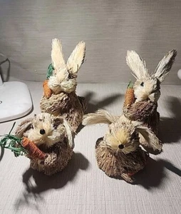 Pier 1 Sisal (4) Baby Easter Bunnies Carrot Pose 3”x2.5” - Picture 1 of 6
