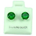 Sterling Silver - 7mm Round Emerald Color Cz Stud Earrings (Se209)