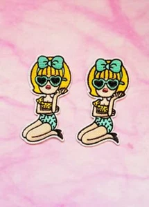 2 Iron On Embroidered Girl At the Beach Woman At The Pool Patch IR14 - Picture 1 of 1