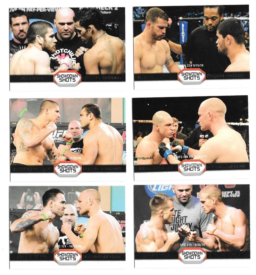 Lot: 6 2011 Topps UFC Moment of Truth Showdown Shots Bisping Condit Edgar Hardy - Image 1 of 2
