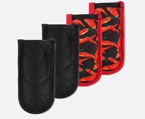 ๐ฅ 5PCS Fabric Hot Handle Covers โ 2 Solid Black 2 chili pepper โ Heat Resistant - Picture 1 of 12