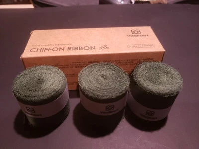 Cinta de seda de gasa con flecos hechos a mano Vitalizart 3 rollos 1,5" X 7 yardas verde oscuro Foto 1 de 2