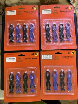 Rare Vintage Happy Halloween Stretch Ninjas 4 4 Packs New Bag Fillers Party  - Image 1 of 4