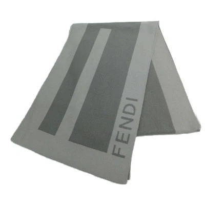 Bufanda FENDI Rectángulo Logo 100% Lana Gris 160x25cm Foto 1 de 4