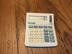 Vintage Victor 1100 Mini Desk Calculator Solar Power Blue White - 5 in x 4 in - Picture 1 of 2