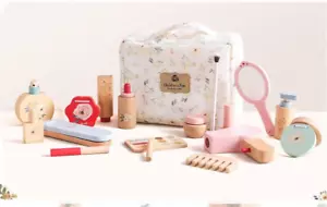 Kinder 18-teiliges Schminkset & Tasche aus Holz - Spielen Pretend Kosmetik bewegliche Teile Mädchen - Bild 1 von 13