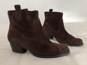 NINE WEST Suede Western Cowboy Ankle Boots UK 3 EUR 36 USA 5 Brown Cuban Heels
