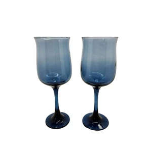 vintage set of 2 libbey connoisseur dusky blue tulip shaped glass's. - Picture 1 of 4
