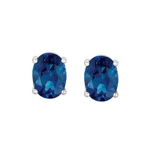 LONDON BLUE TOPAZ OVAL CUT STUD EARRING STERLING SILVER WHITE GOLD OVER - Picture 1 of 4