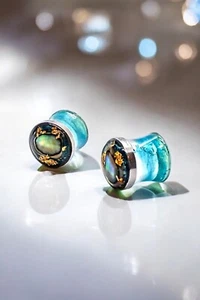 { 24K } Natural Abalone Shell Resin Plugs W/ Real 24K Gold Flakes ~ Gauges - Picture 1 of 7