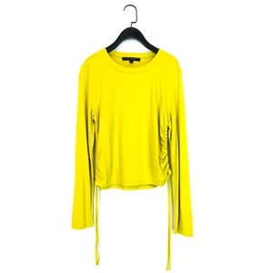 French Connection Yellow Green Long Sleeve T-Shirt Gathered Sides - Size L - Picture 1 of 11