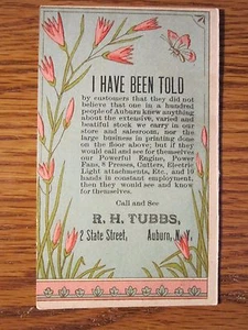 Vintage ad trade card R.H. Tubbs Printing People of Auburn NY FREE SHIP - Picture 1 of 3