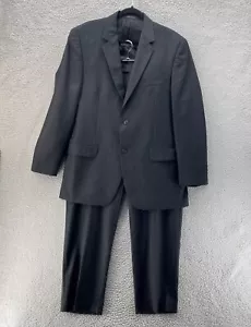 Alfani 42R 35x32 2 Piece Black Striped Wool Cashmere 2 Button Suit Flat Front - Picture 1 of 24