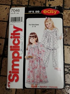 Vtg. (2001)SIMPLICITY #7046 SIZE A-3-8 GIRLS NIGHTGOWN/PJ's Found Uncut - Picture 1 of 3