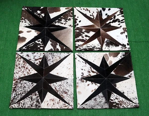 PAIR of 4 NEW COWHIDE LEATHER CUSHION COVER RUG COW HIDE HAIR ON PILLOW C-642 - Picture 1 of 4