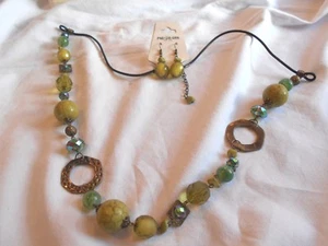 NEW PINE GREEN BEAD 36" NECKLACE w/ MATCHING EARRINGS....NICE - Picture 1 of 4