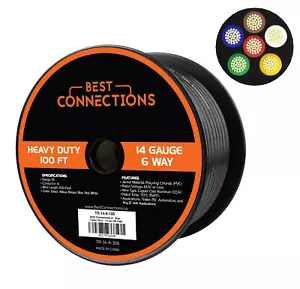 6 Way Trailer Wire (100 Feet) – Heavy Duty 14 Gauge 6 Conductor Insulated RV - Foto 1 di 9