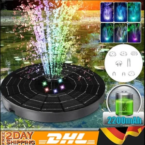 Solarpumpe Solar Springbrunnen Akku Fontäne Gartenbrunnen Teichpumpe 8LED Licht - Bild 1 von 15