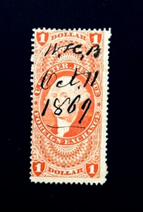 US Stamp - 1862 Revenue FOREIGN EXCHANGE $1 Sn R68 1st Issue Pen Cancel r70 - Picture 1 of 2