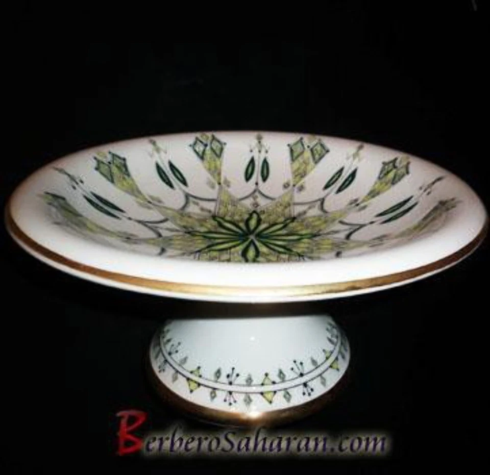 Frutero bereber argelino grande hecho a mano en cerámica - patrón verde Foto 1 de 1